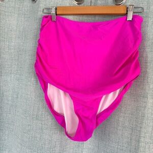 Hot Pink Ruched High Waist Bikini Bottom – Tummy Control – Size XL